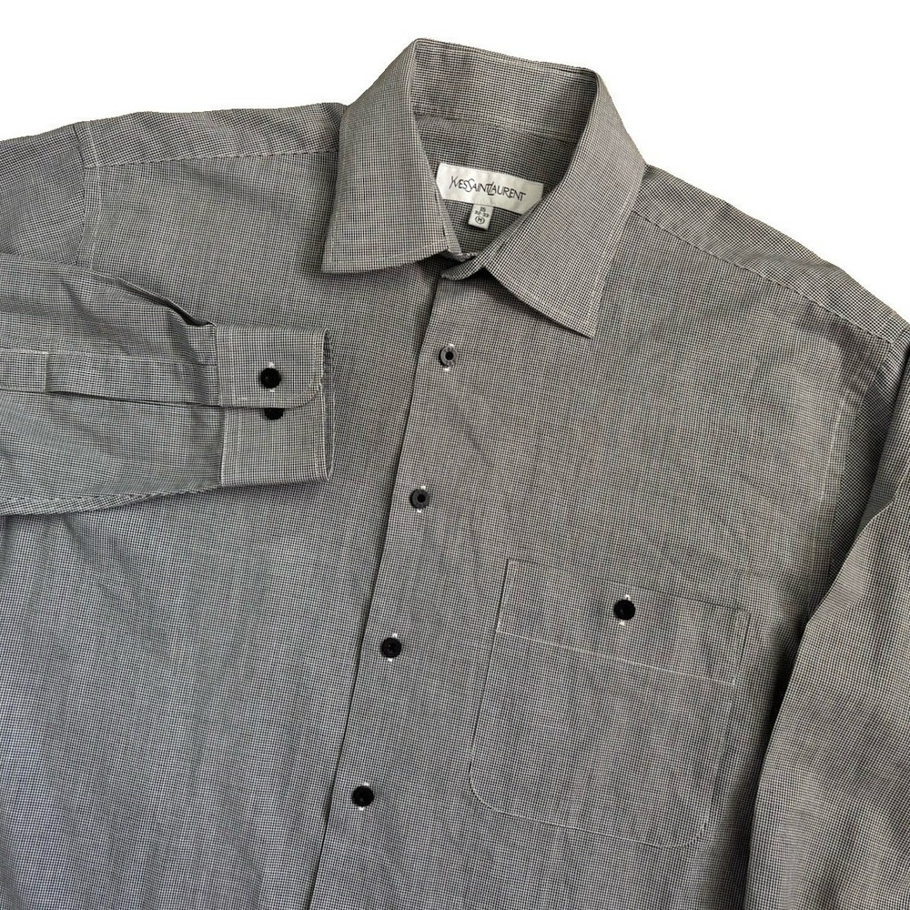 Vintage YSL Yves Saint Laurent Dress Shirt Men 15 Small Gray Check Cotton 80s